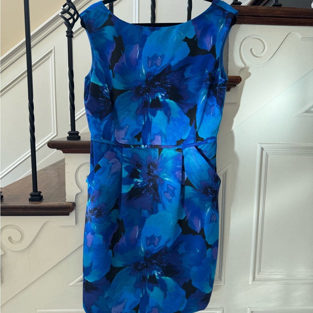 Tahari Blue and Black Floral Mini Dress
